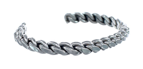 Navajo Genuine Twisted Sterling Silver Cuff Bracelet AX126323